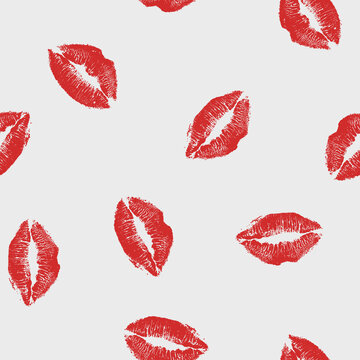 Vector seamless Valentines Day world kiss background. Red lips kisses wrapping trendy pattern