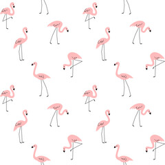 Obraz premium Seamless trendy pattern with flamingo. Cartoon vector illustration for prints, clothing, packaging and postcards.