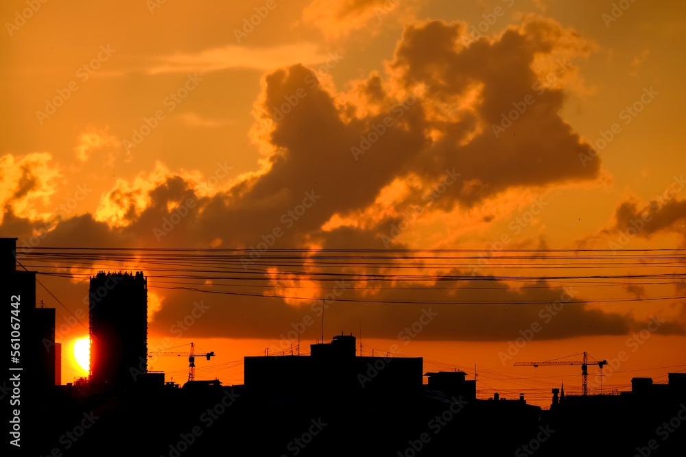 Poster sunset over the city