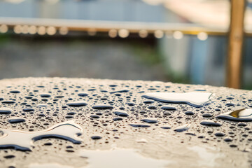 Raindrops on chair after showers