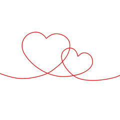 Couple hearts hand drawn, outline or line art. minimalist illustration of love concept.