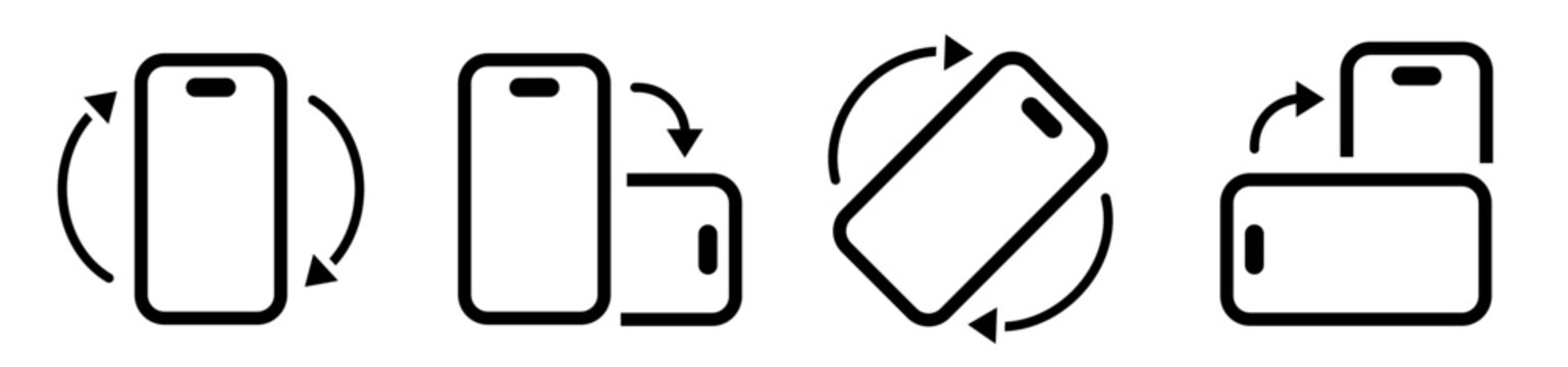 Rotate smartphone icon set. Screen rotation. Device rotation symbol. Horisontal rotation. Vector illustration