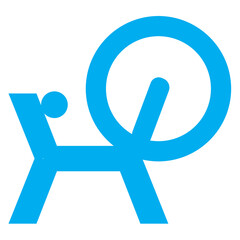 Blue and white vector graphic of a map symbol for a craft centre. It consists of a blue silhouette of a stylised spinning wheel on a white background