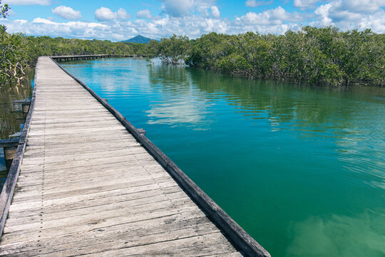 Wooden bridge over the lagoon in Urunga
