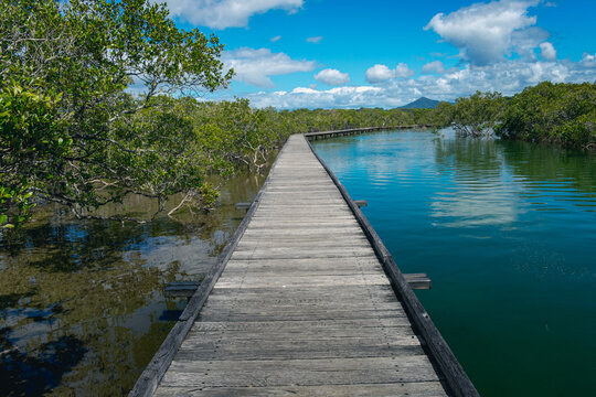 Wooden bridge over the lagoon in Urunga