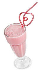 Pink sweet milk shake in a glass