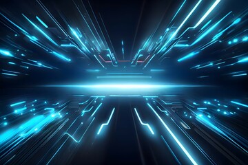 Blue technology abstract background with motion light effect. illustration by AI generative