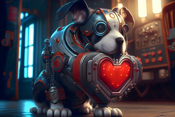 Futuristic robotic dog with valentines day concept.AI generated