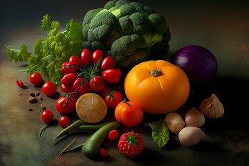 Mixed vegetables on black background.Ai generated