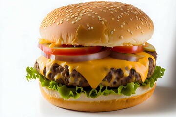 close up beef hamburger on white background,Ai generated
