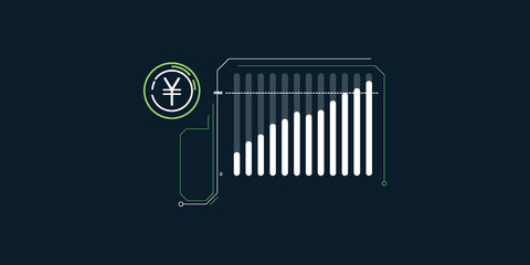 Abstract infographics of rising yen exchange rate.