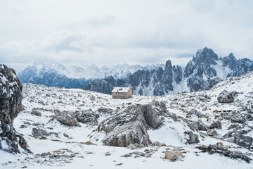 Fototapeta na wymiar Panoramic View in the Dolomites South Tyrol Italy Tre Cime di Lavaredo