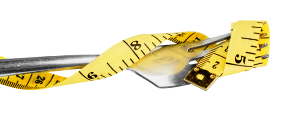 Tape measure on a fork, diet concept