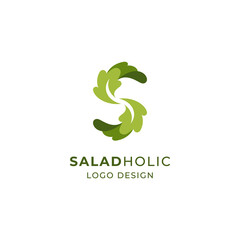 salad logo design with lettuce and letter S