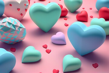colourful hearts wallpaper for valentine concept,3d on pastel background.Ai generated
