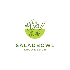 leaves and bowl for salad, vegan or healthy food logo	
design