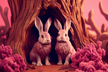Rabbits couple sweetheart for valentine's day 2023,generative Ai