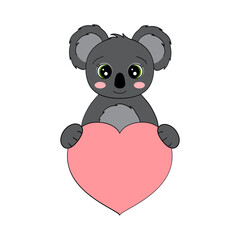 Cute koala with a heart. Postcard for Valentine's Day. Element for the design of prints, posters, stickers, postcards. Vector illustration on white background