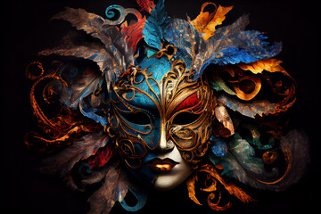 multicolored carnival mask party inspired in ancient venetian dominos, generative AI
