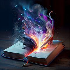 Obraz premium Magic coming out of an open book, symbolizing the power of reading, generative AI