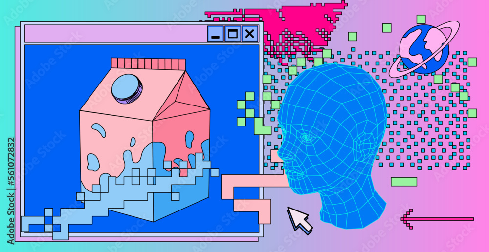 Poster collage of a user interface elements in vivid acid bold colors. vector illustration for it and data 