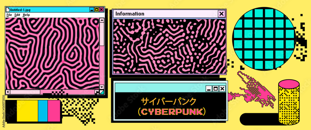 Aufkleber Collage of a user interface elements in acid neon colors. Vector illustration for programming and IT subjects.