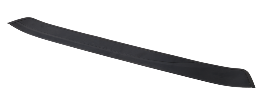 A black plastic decorative door sills in an automobile parsing for sale or repair in a workshop on a white isolated background in a photo studio.