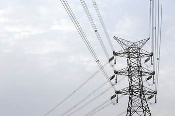 Electricity transmission tower  on fog. Brazil