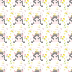 seamless pattern with a cupid cat for valentine's day