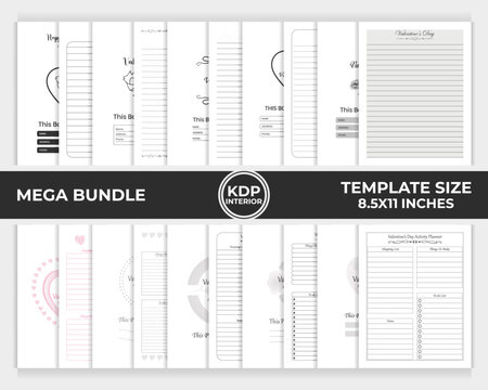 KDP interior bundle valentine's day journal, valentine's day activity planner unique template design