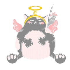the cupid cat with wings and a halo fell asleep