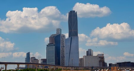 Riyadh, Saudi Arabia, KSA - December 02, 2017 new buildings being constructed in the new King Abdullah Financial District in Riyadh with clouds 