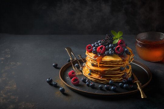 Pancake in a dark luxury background. Generated AI image
