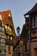 Fototapeta premium Eguisheim street scene after sunrise