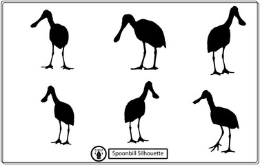 Roseate Spoonbill bird logo silhouettes in different poses
