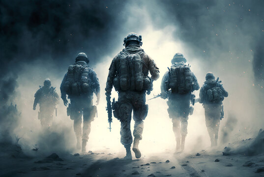 Modern warfare soldiers moving off  ai generative