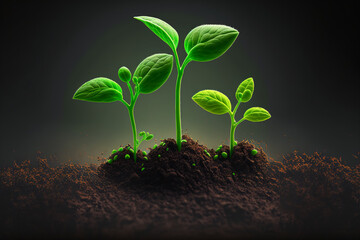 Young plant growing in soil, generative ai