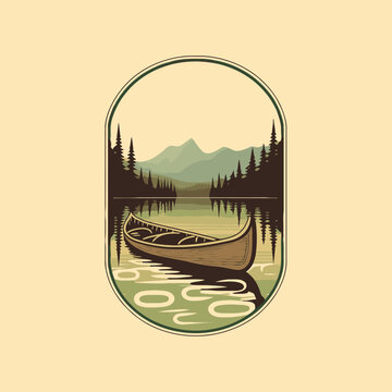 mountain lake adventure badge logo vintage style