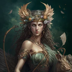 Tuinposter Greek mythology - ancient greek goddess Artemis. Created with Generative AI technology. © byerenyerli