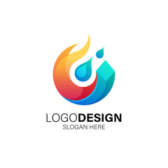 3d hvac logo design with fire and ice