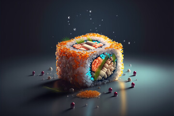 Delicious sushi rolls and pieces background, AI