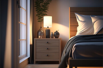 Modern bedroom close up interior with lighting.3d rendering