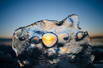Sunset through ice