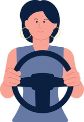 Young woman driving. Person hold steering wheel