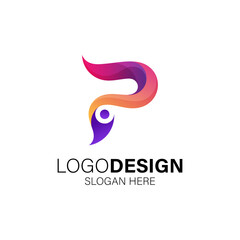 colorful people with letter P for people or child care logo design