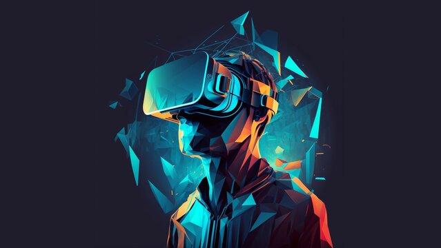 Man wearing virtual reality glasses. Polygonal