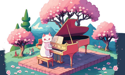 cute anthropomorphic cat playing the piano