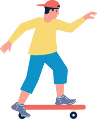 Young man riding skateboard. Urban active character