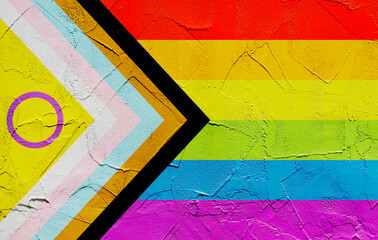 Progress LGBTQ rainbow flag waving in the wind . Freedom and love concept. Pride month. activism,...