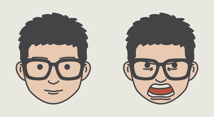 face icon illustration design with smile expression as well as anger expression, flat cartoon style illustration